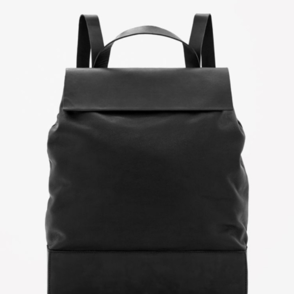 COS Structured leather backpack, Black
